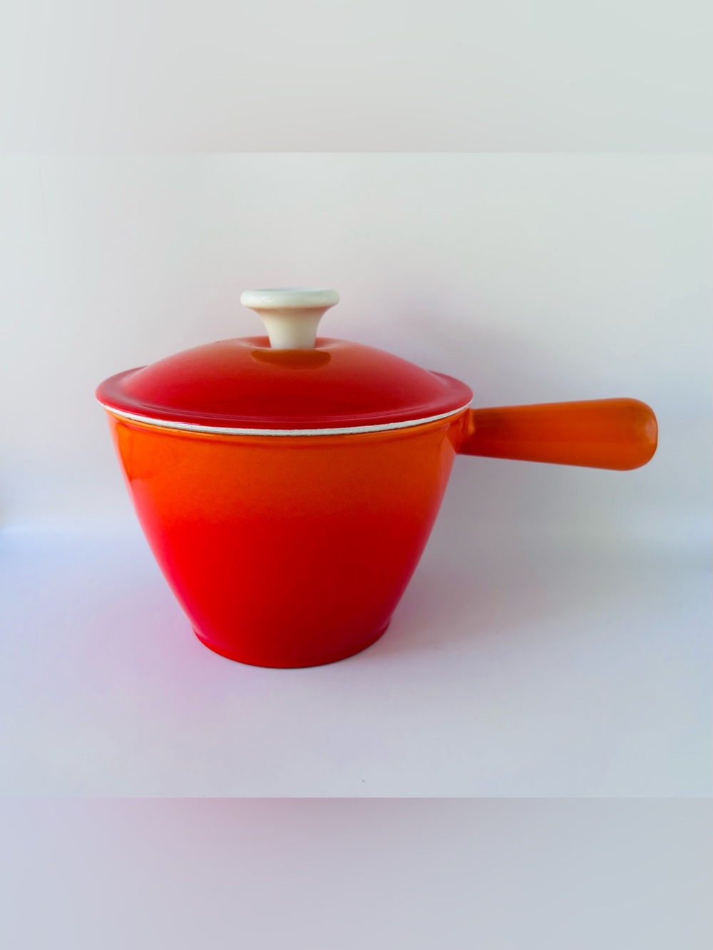 Levcoware Japan 1.5L Orange Cast Iron Fondue Pot & Lid Enamel Midcentury Vintage